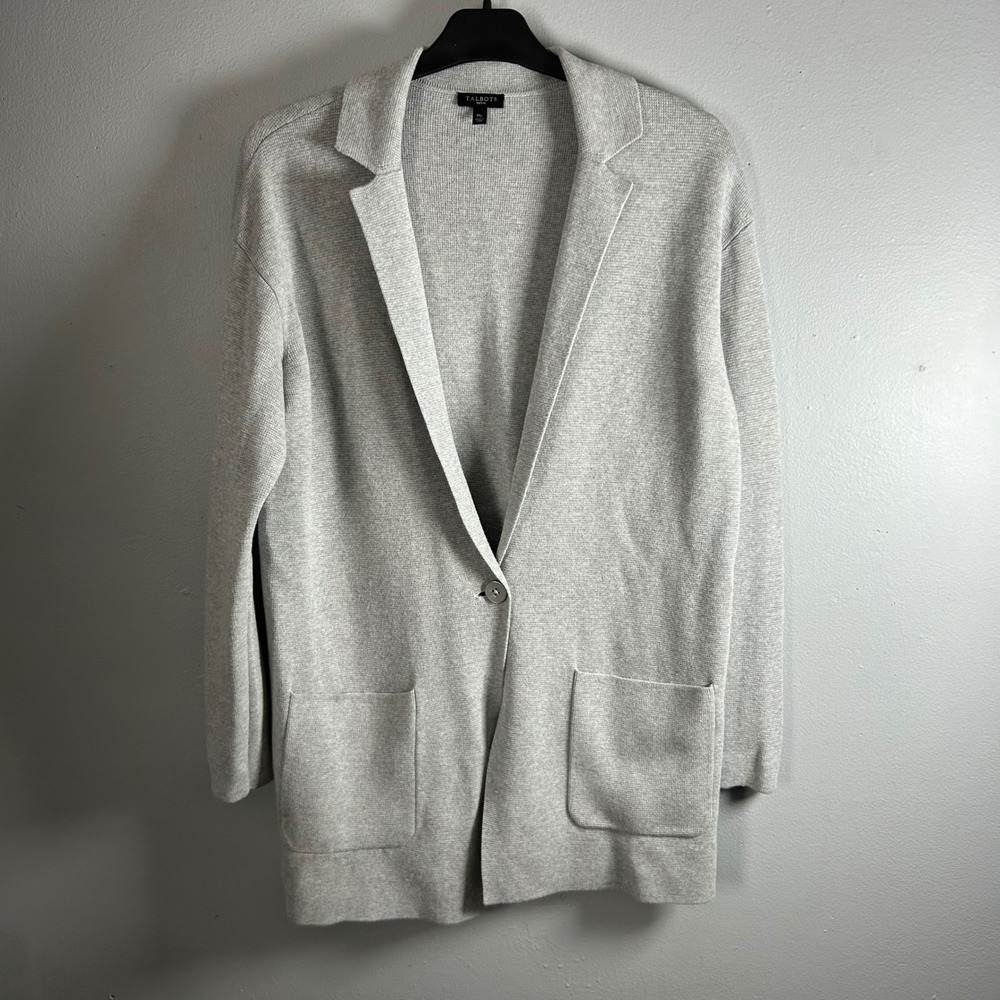 Talbots Petite Gray Sweater Blazer Cardigan Jacket MP Medium Petite Heather Gray